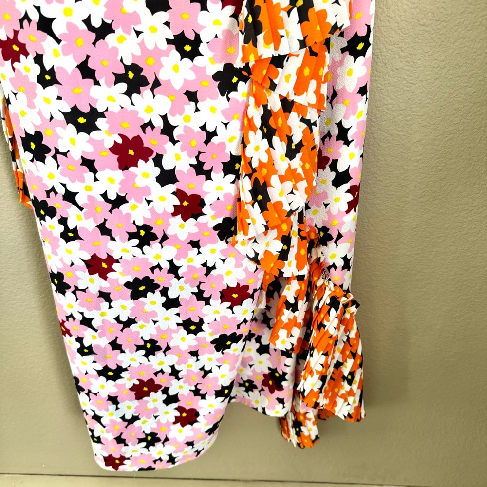 Kenzo Mixed Floral Print Ruffle Midi Slip Tank Dress Size 40 (8) Pink Orange - Picture 5 of 10